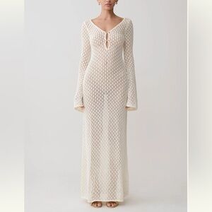 Meshki- Kayleigh Crochet Fishtail Flare Sleeve Maxi Dress - Arctic Blue